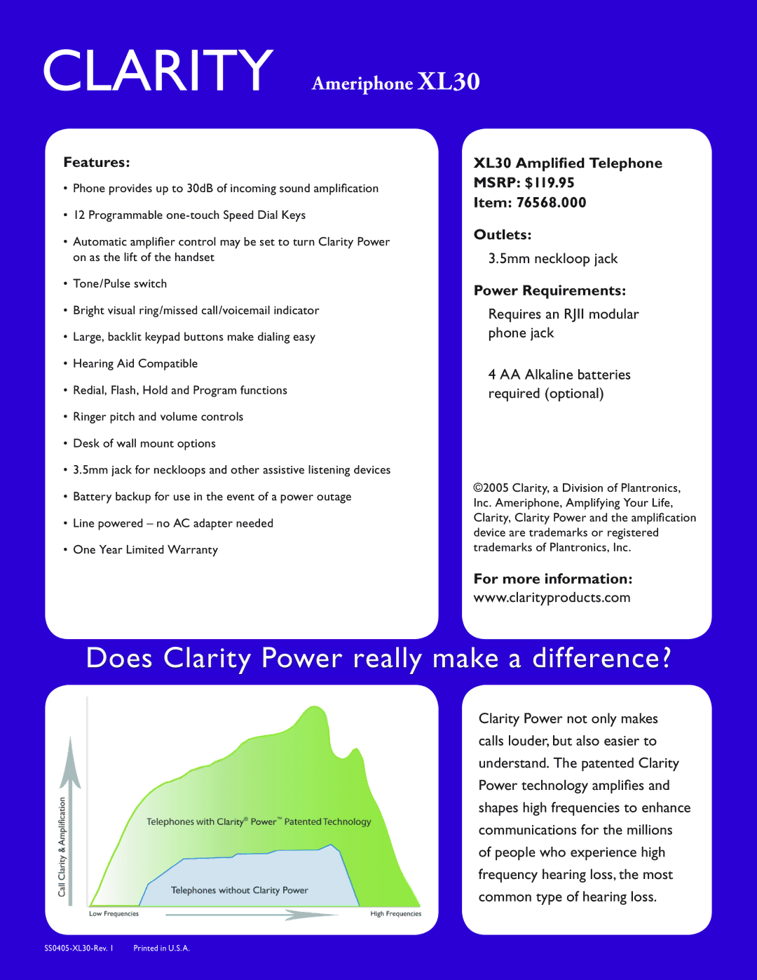 Clarity manual Does Clarity Power really make a difference?, Clarity Ameriphone XL30 