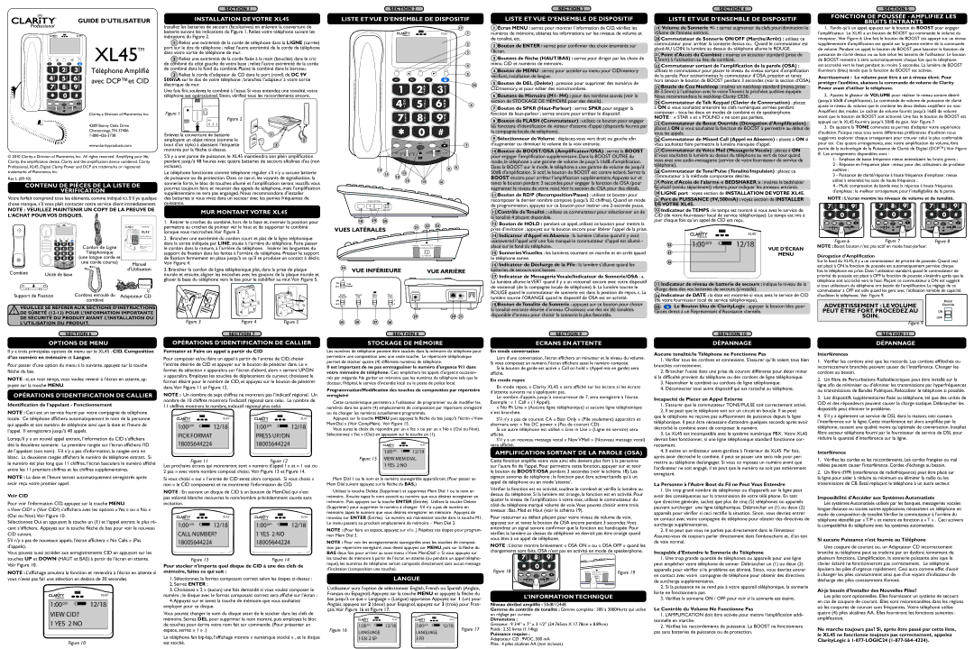 Clarity XL45 dimensions Téléphone Amplifié avec DCPet CID, YES 2 no 18005644224 