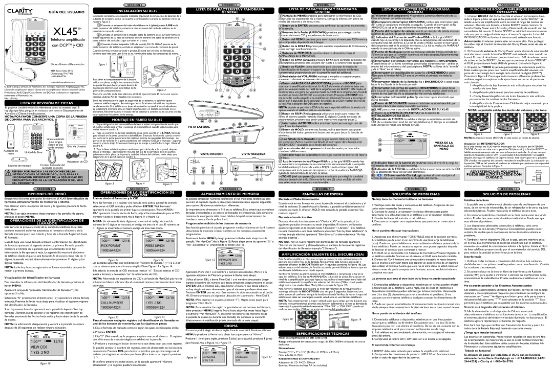 Clarity Lista DE Revisión DE Piezas, Instalación SU XL45, General, Operaciones DE LA Identificación DE Llamador 