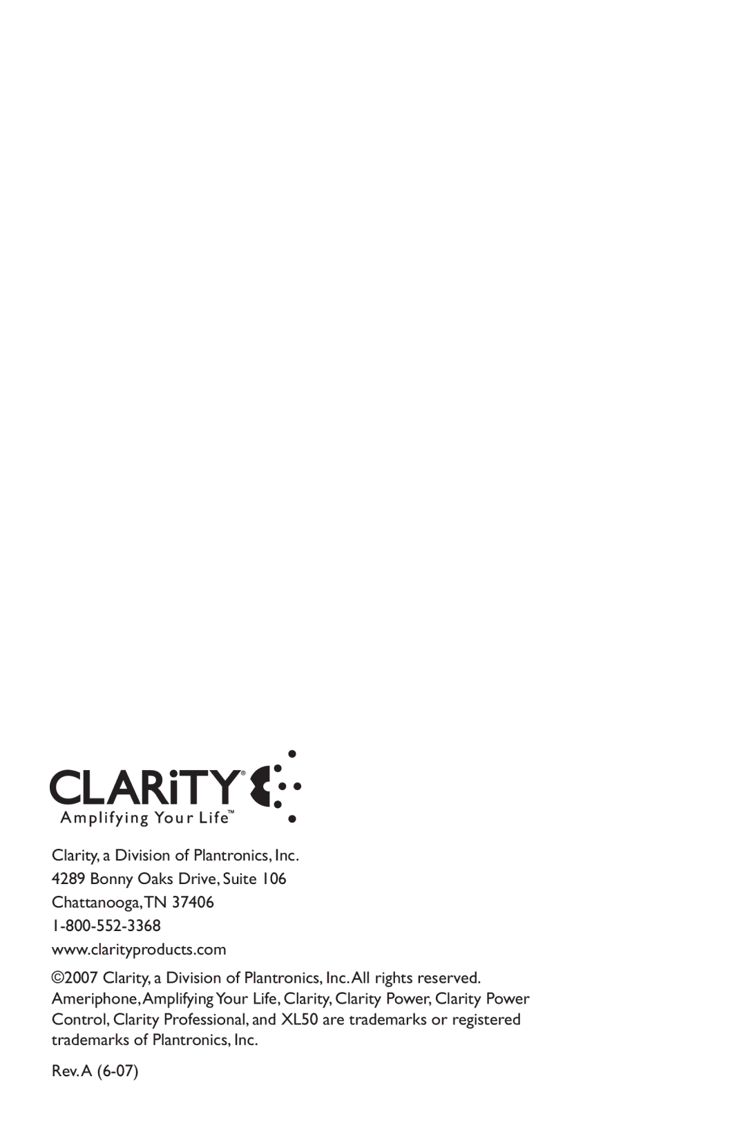 Clarity XL50 manual 