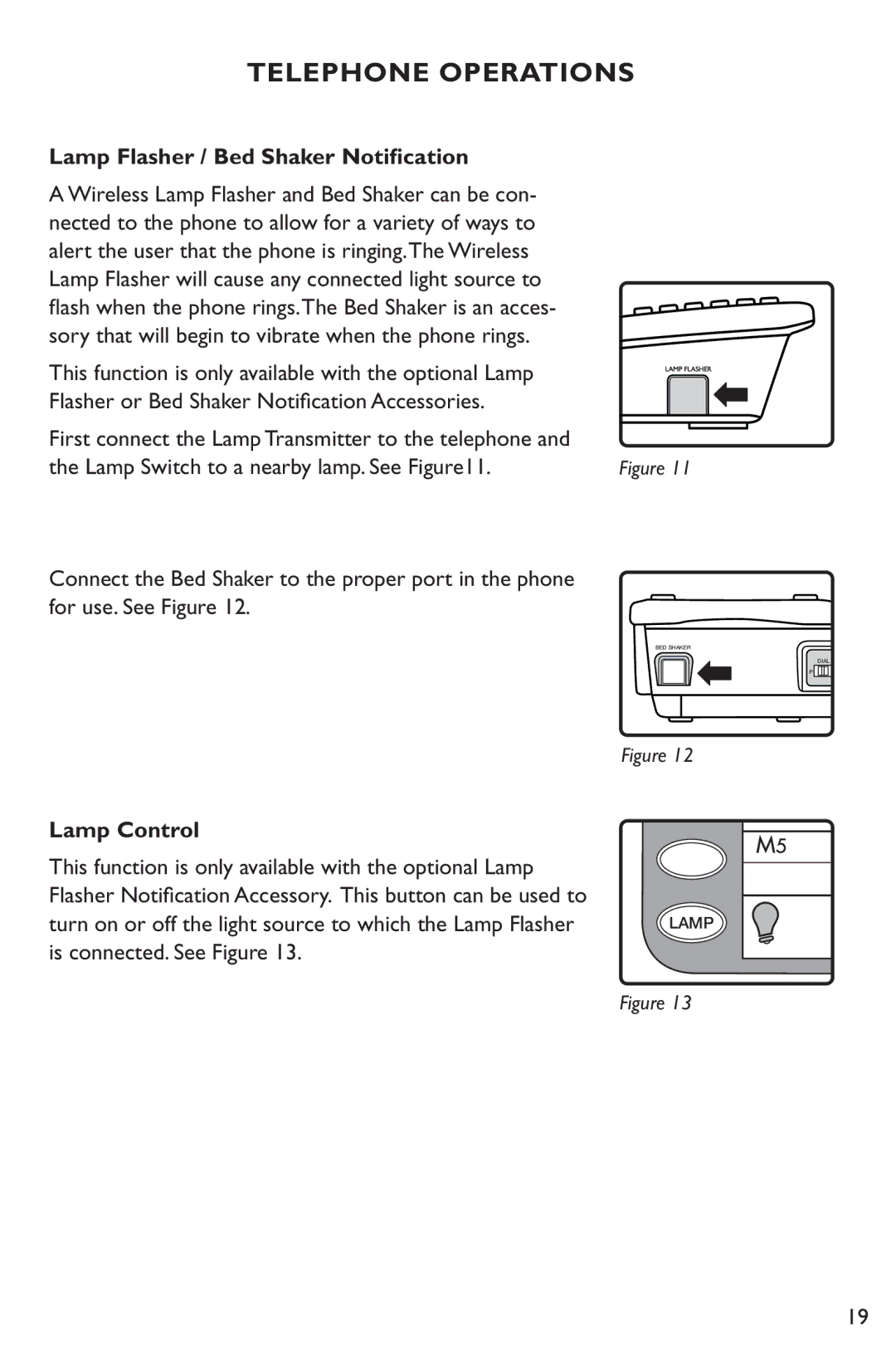 Clarity XL50 manual Telephone OPERATIONs, Lamp Flasher / Bed Shaker Notification 
