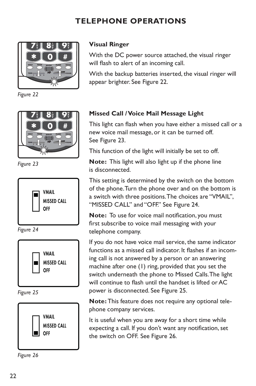 Clarity XL50 manual Visual Ringer, Missed Call / Voice Mail Message Light 