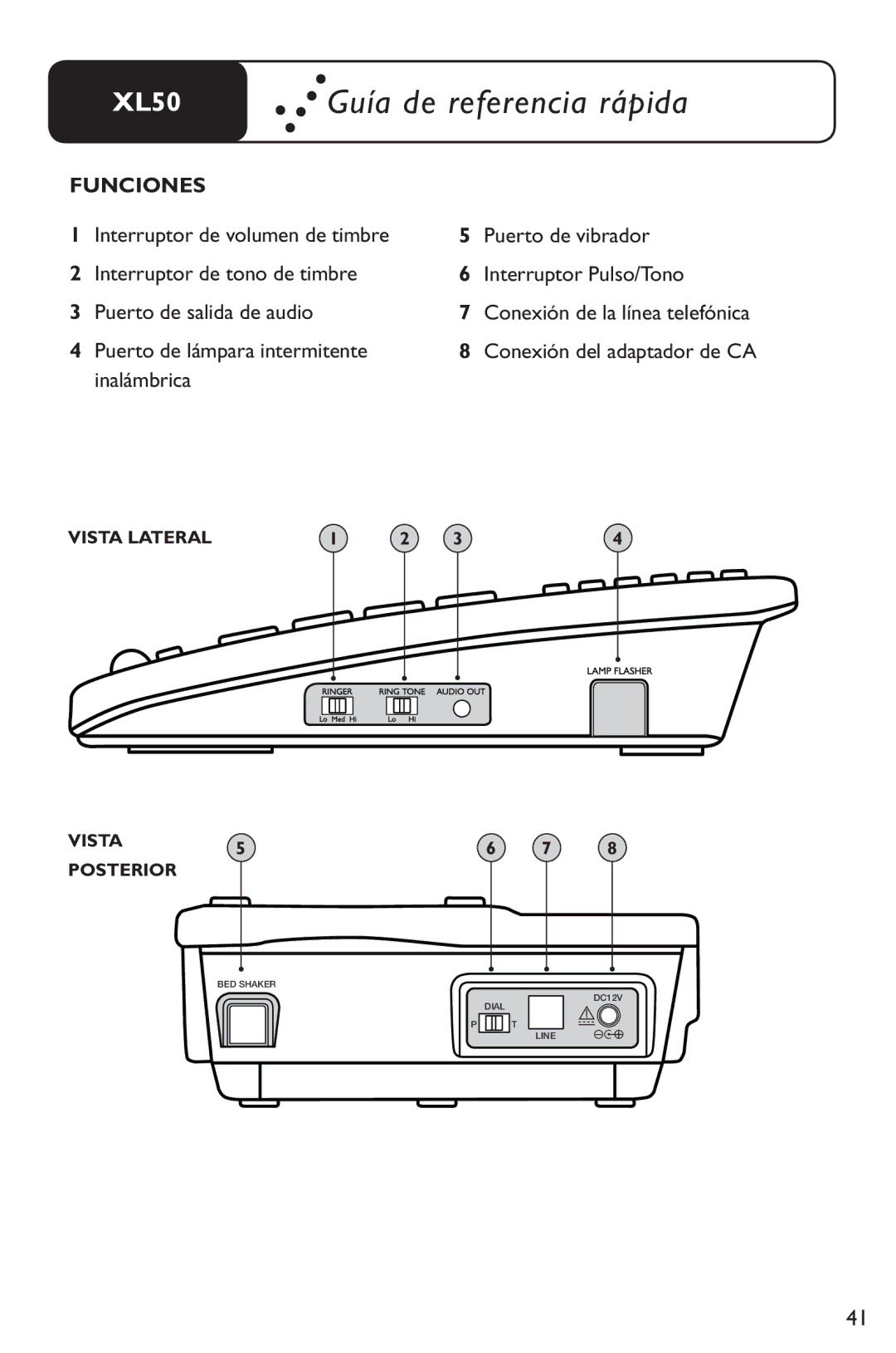 Clarity XL50 manual Puerto de lámpara intermitente, Inalámbrica 