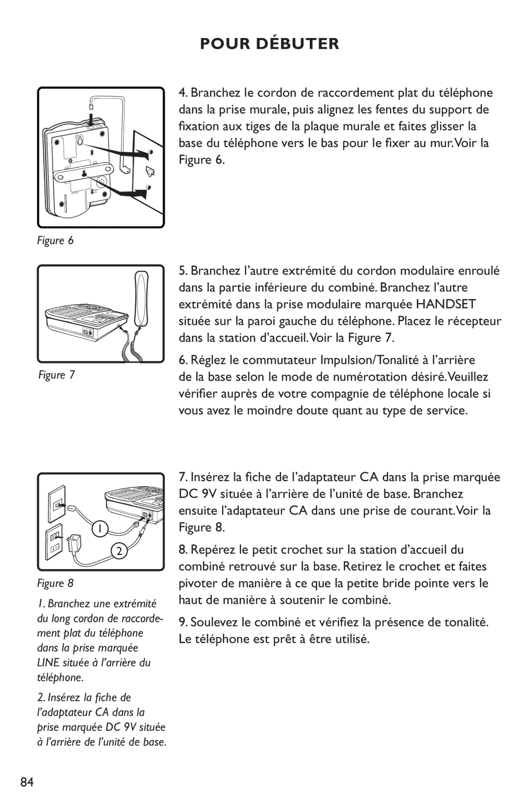 Clarity XL50 manual Réglez le commutateur Impulsion/Tonalité à l’arrière 