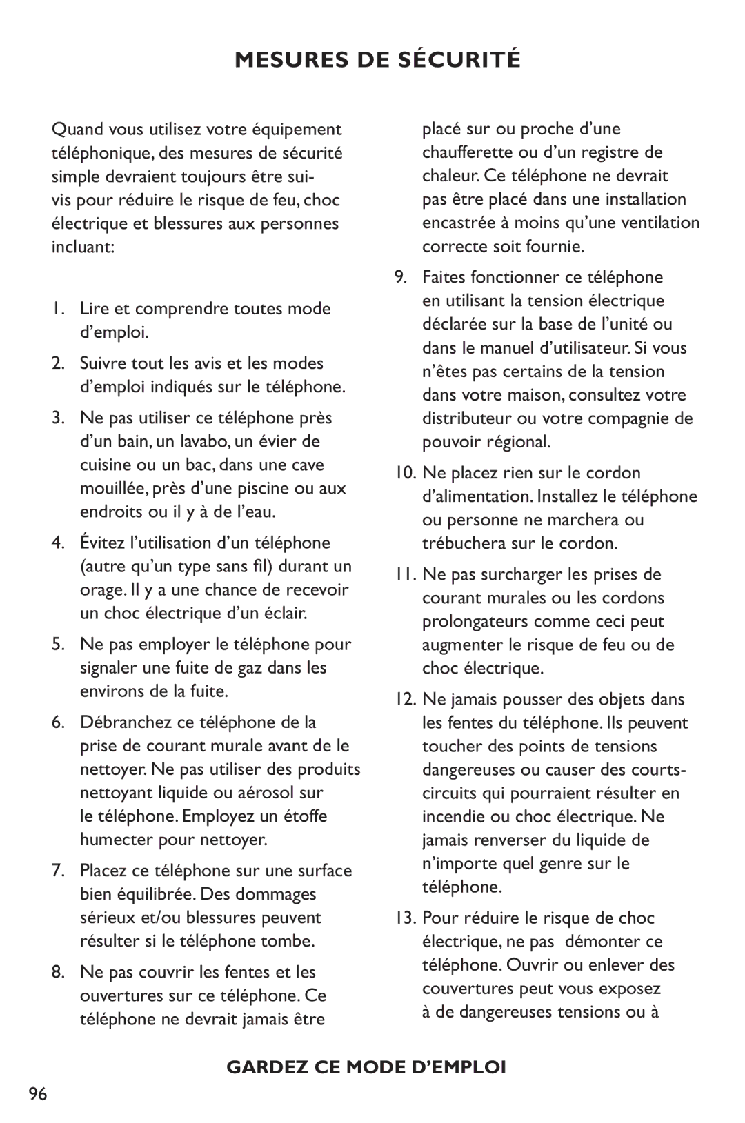 Clarity XL50 manual Lire et comprendre toutes mode d’emploi, Le téléphone. Employez un étoffe humecter pour nettoyer 