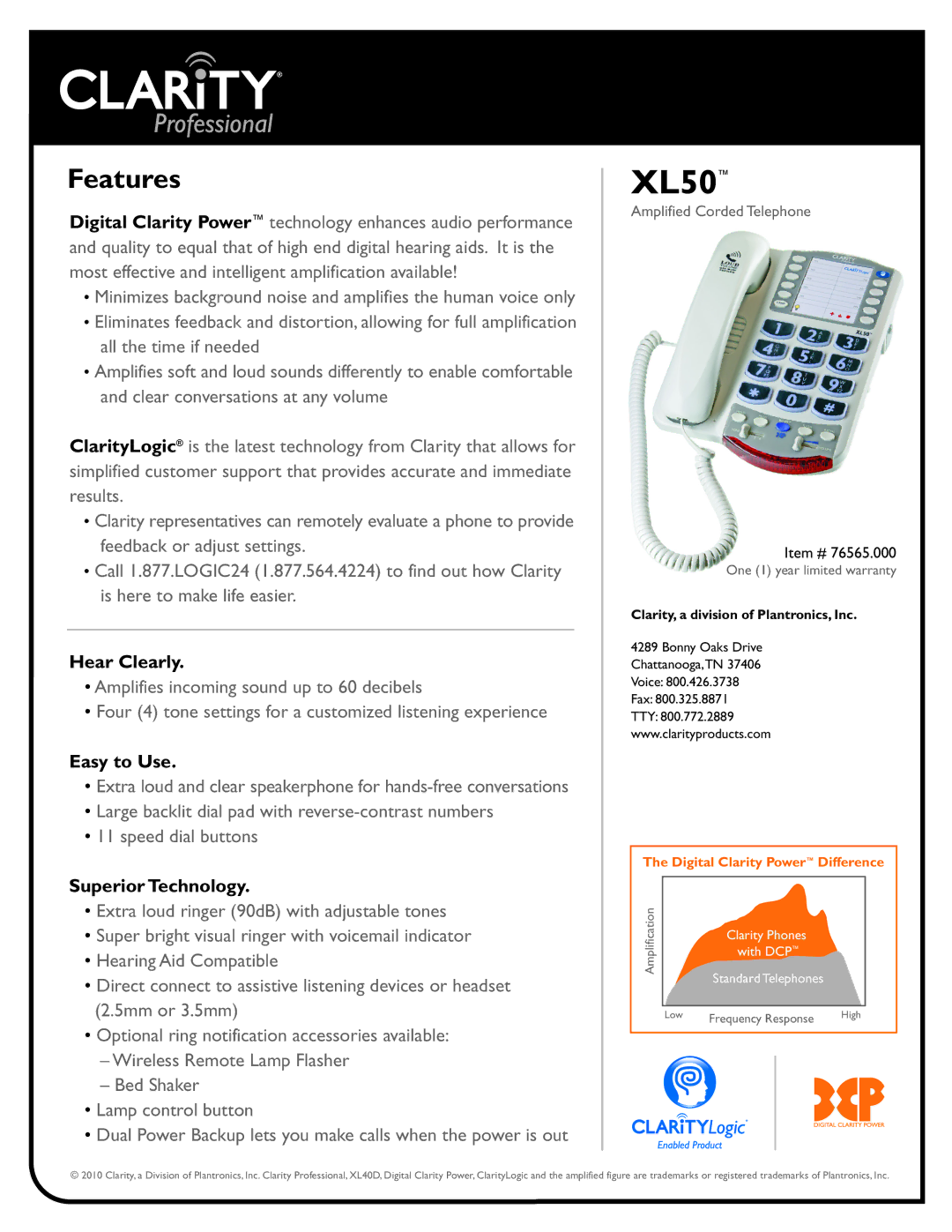 Clarity XL50TM manual Hear Clearly, Easy to Use, Superior Technology 