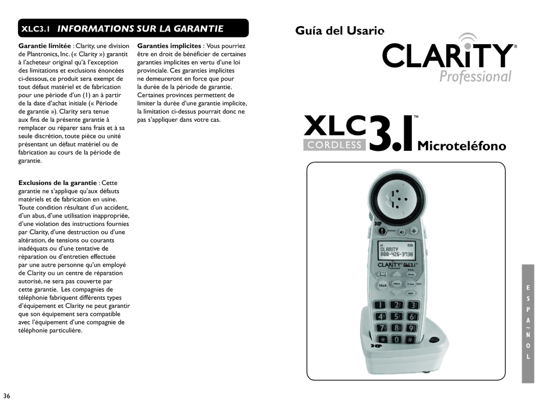 Clarity XLC 3.1 manual Microteléfono 