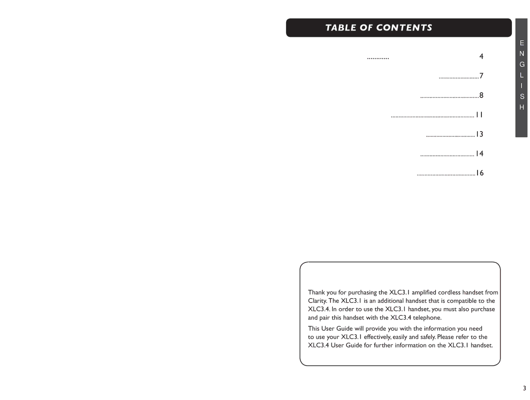 Clarity XLC 3.1 manual XLC3.1 Table of Contents 