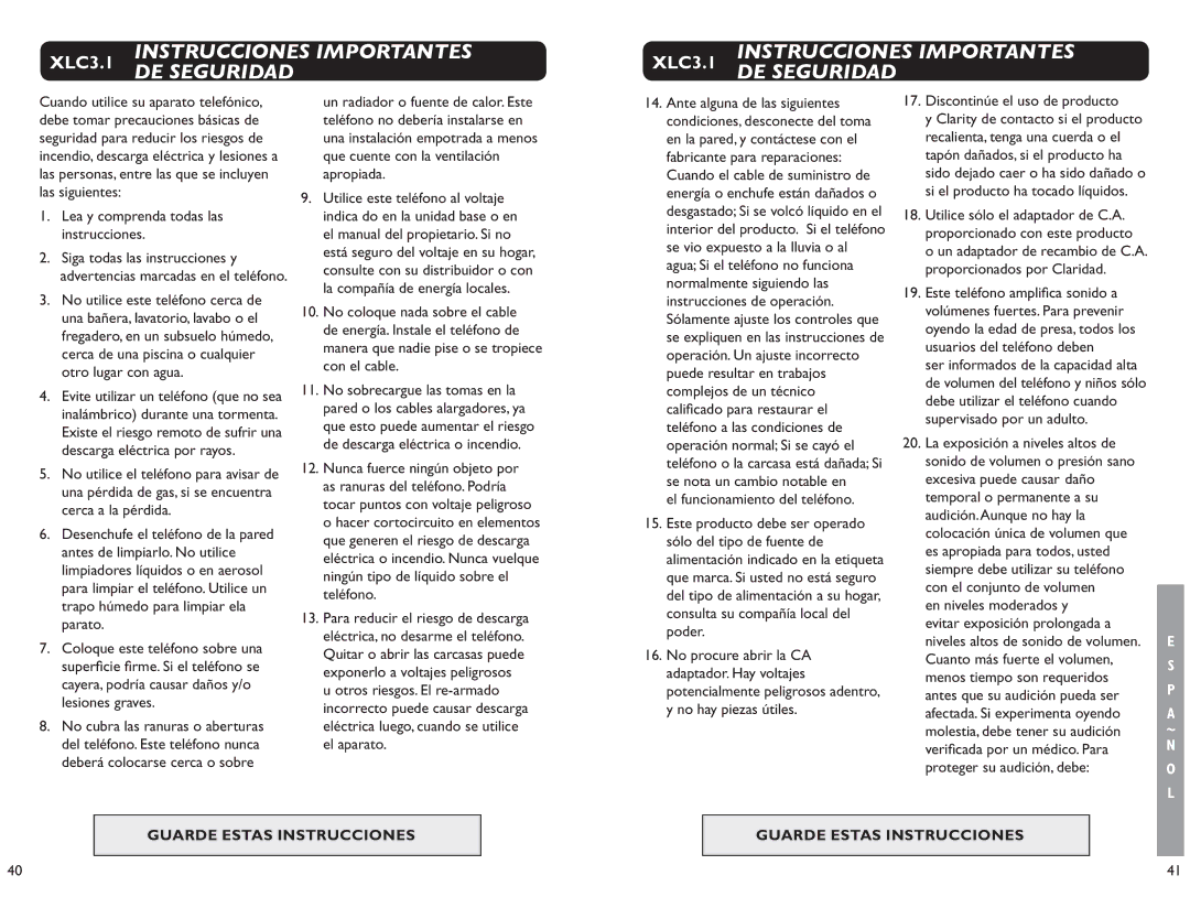 Clarity XLC 3.1 XLC3.1 Instrucciones Importantes DE Seguridad, El funcionamiento del teléfono, En niveles moderados y 