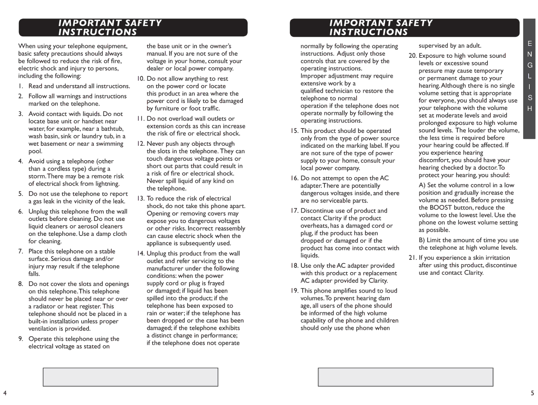 Clarity XLC 3.1 manual Important Safety XLC3.1 Instructions, Supervised by an adult 