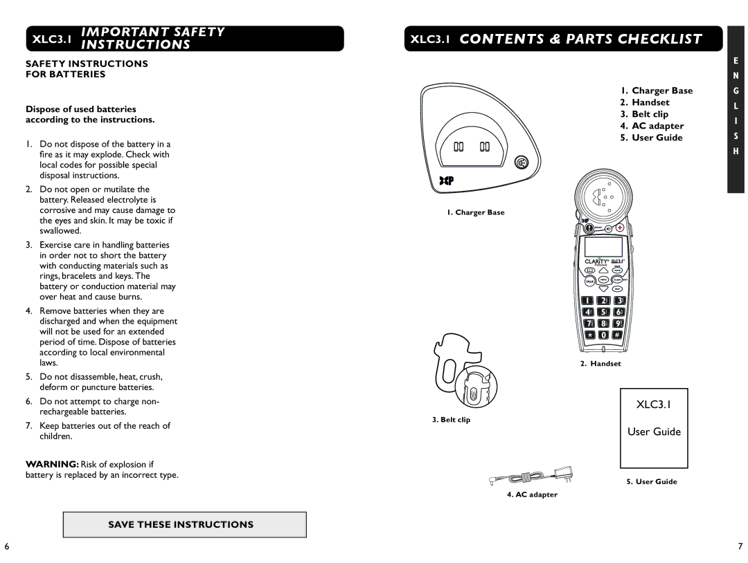 Clarity XLC 3.1 manual XLC3.1 Contents & Parts Checklist 