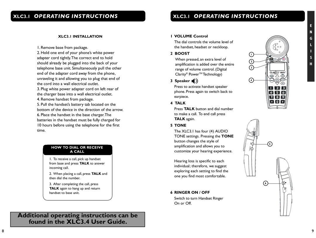 Clarity XLC 3.1 manual XLC3.1 Operating Instructions, Volume Control, Speaker , XLC3.1 has four 4 Audio 