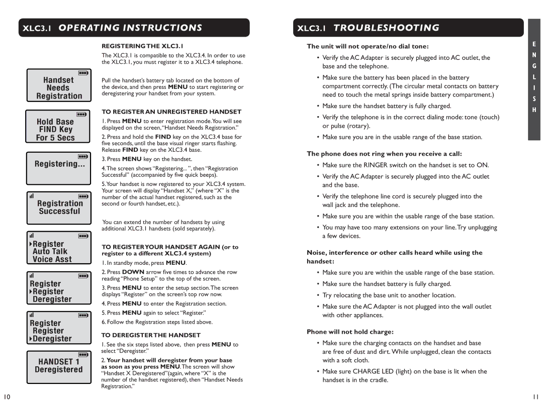 Clarity XLC 3.1 XLC3.1 Troubleshooting, Unit will not operate/no dial tone, Phone does not ring when you receive a call 