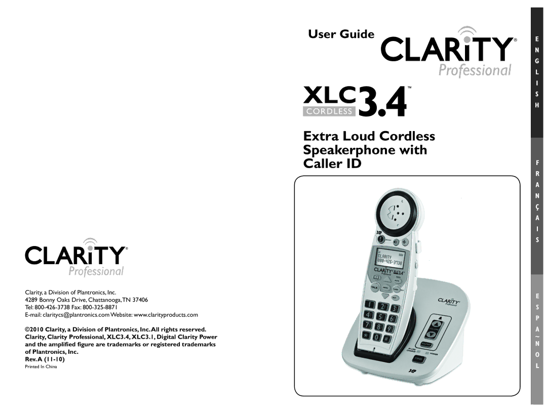 Clarity XLC 3.4 manual Extra Loud Cordless Speakerphone with Caller ID 