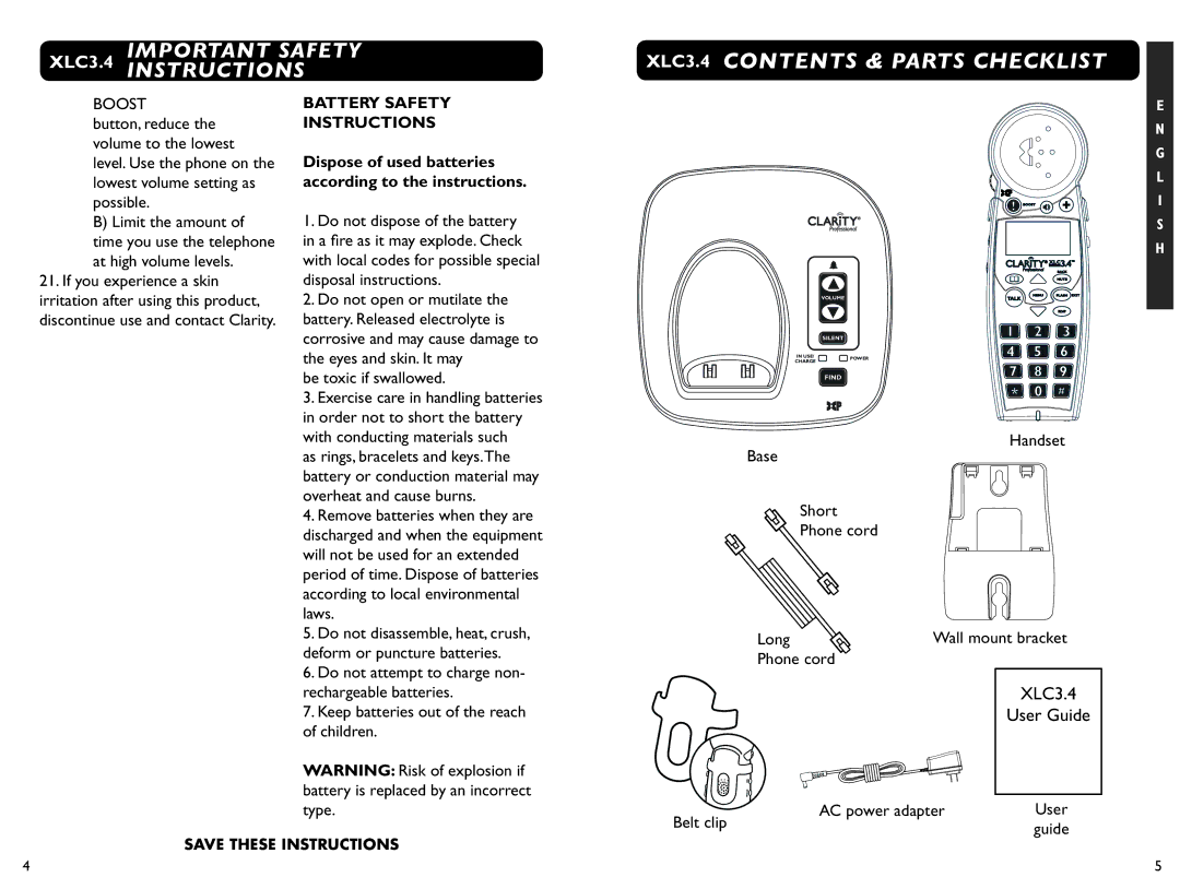 Clarity XLC 3.4 manual XLC3.4 Contents & Parts Checklist 