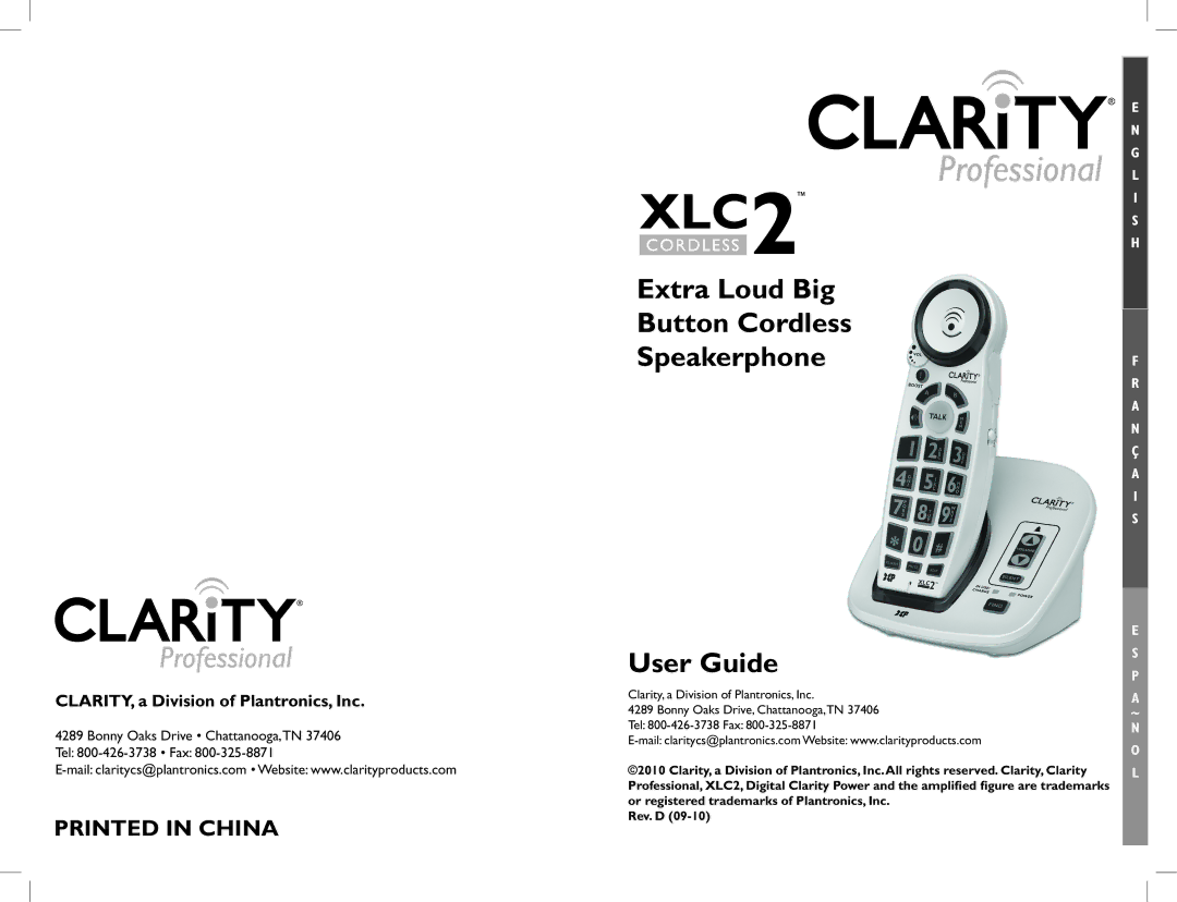 Clarity XLC2 manual Extra Loud Big Button Cordless Speakerphone 