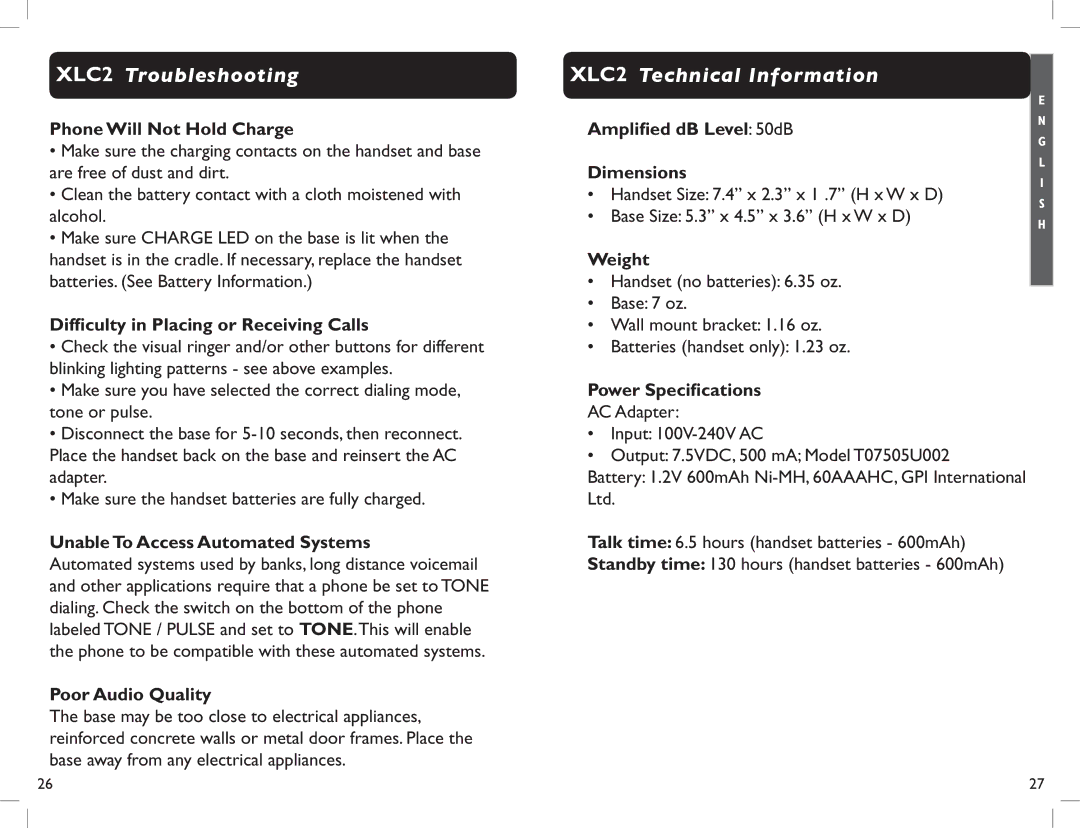 Clarity manual XLC2 Technical Information 