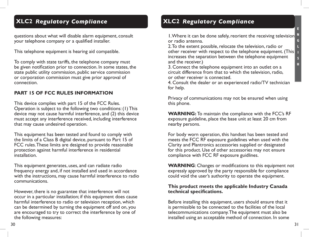 Clarity XLC2 manual For help, This phone, Nearby persons, Could void the user’s authority to operate the equipment 