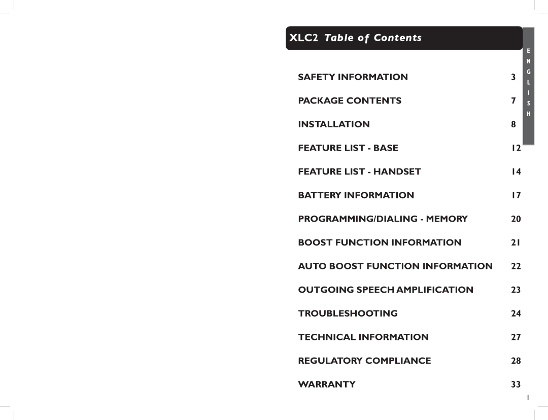 Clarity manual XLC2 Table of Contents 