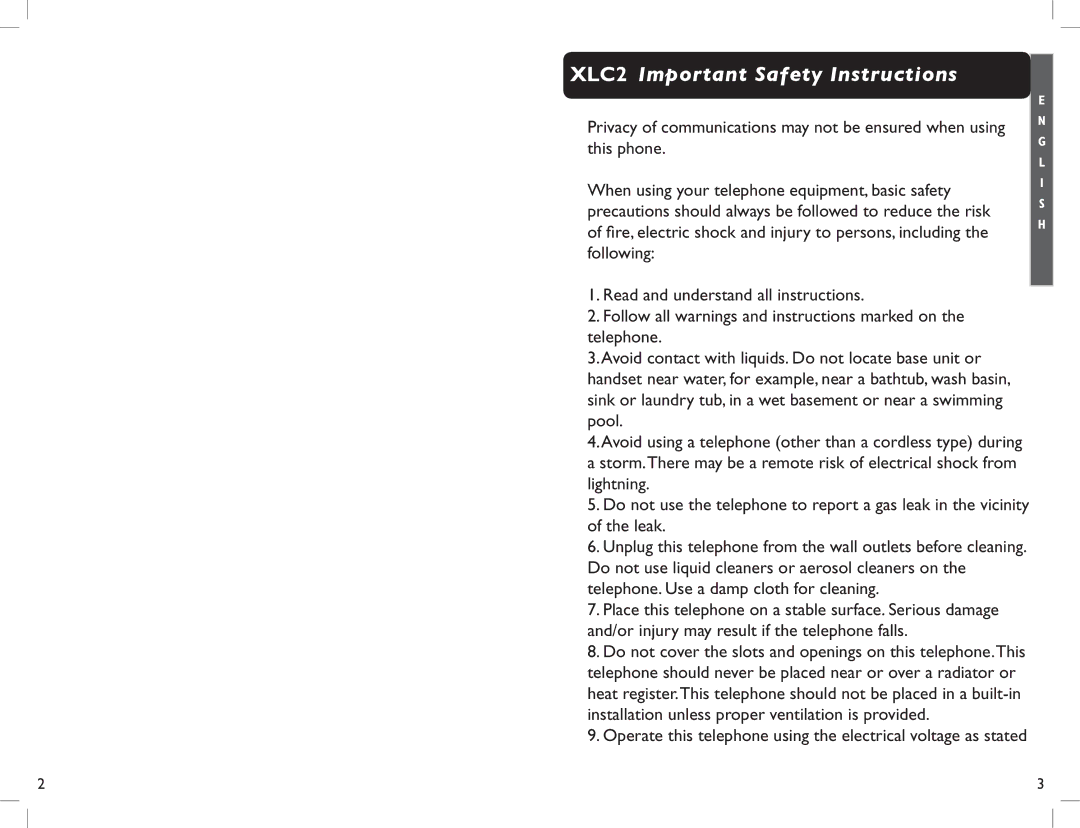 Clarity manual XLC2 Important Safety Instructions 