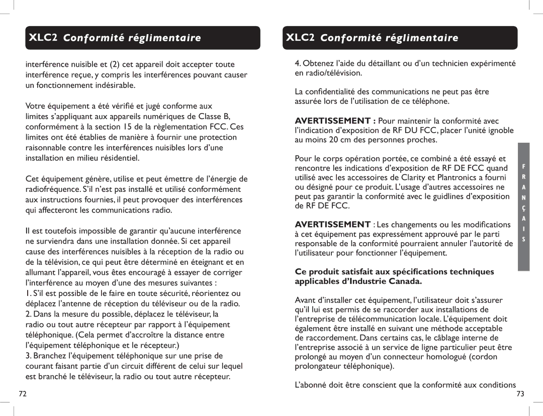 Clarity XLC2 manual Dans la mesure du possible, déplacez le téléviseur, la, De RF DE FCC 