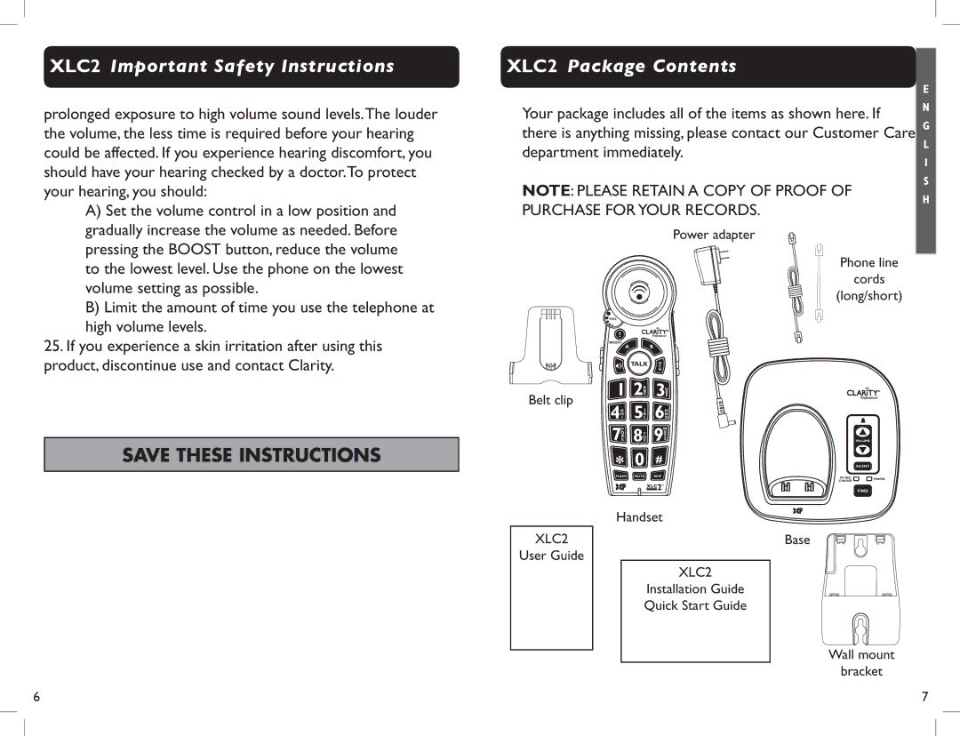 Clarity manual XLC2 Package Contents 