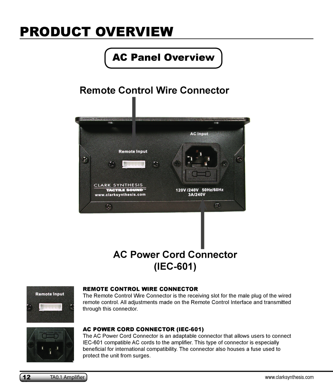 Clark Synthesis TA0.1 owner manual Remote Control Wire Connector 