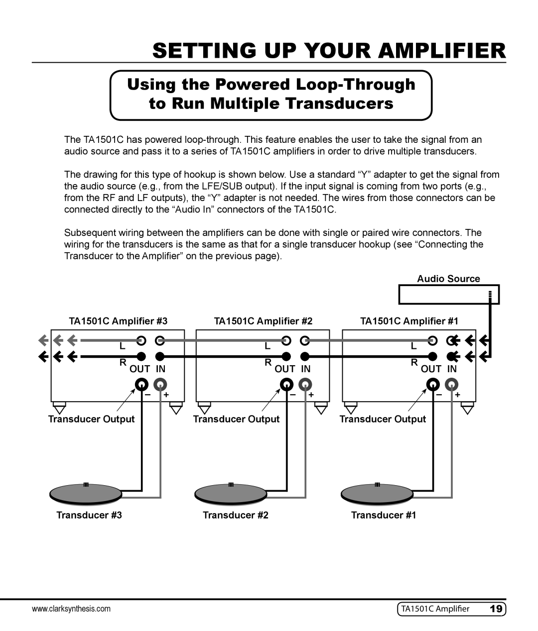 Clark Synthesis TA1501C owner manual Using the Powered Loop-Through To Run Multiple Transducers 