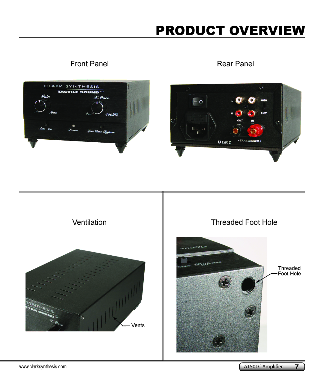 Clark Synthesis TA1501C owner manual Product Overview 