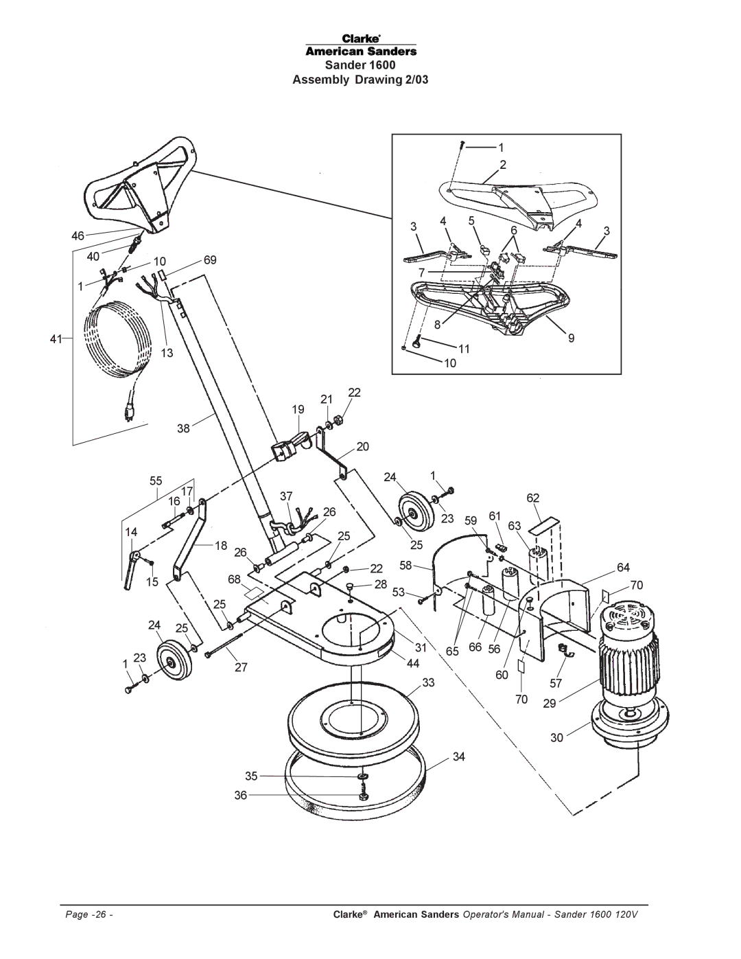 Clarke 1600 manuel dutilisation Sander Assembly Drawing 2/03 