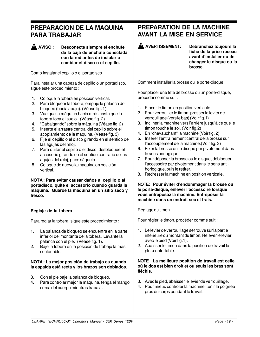 Clarke C2K Series manuel dutilisation Preparacion DE LA Maquina Para Trabajar 