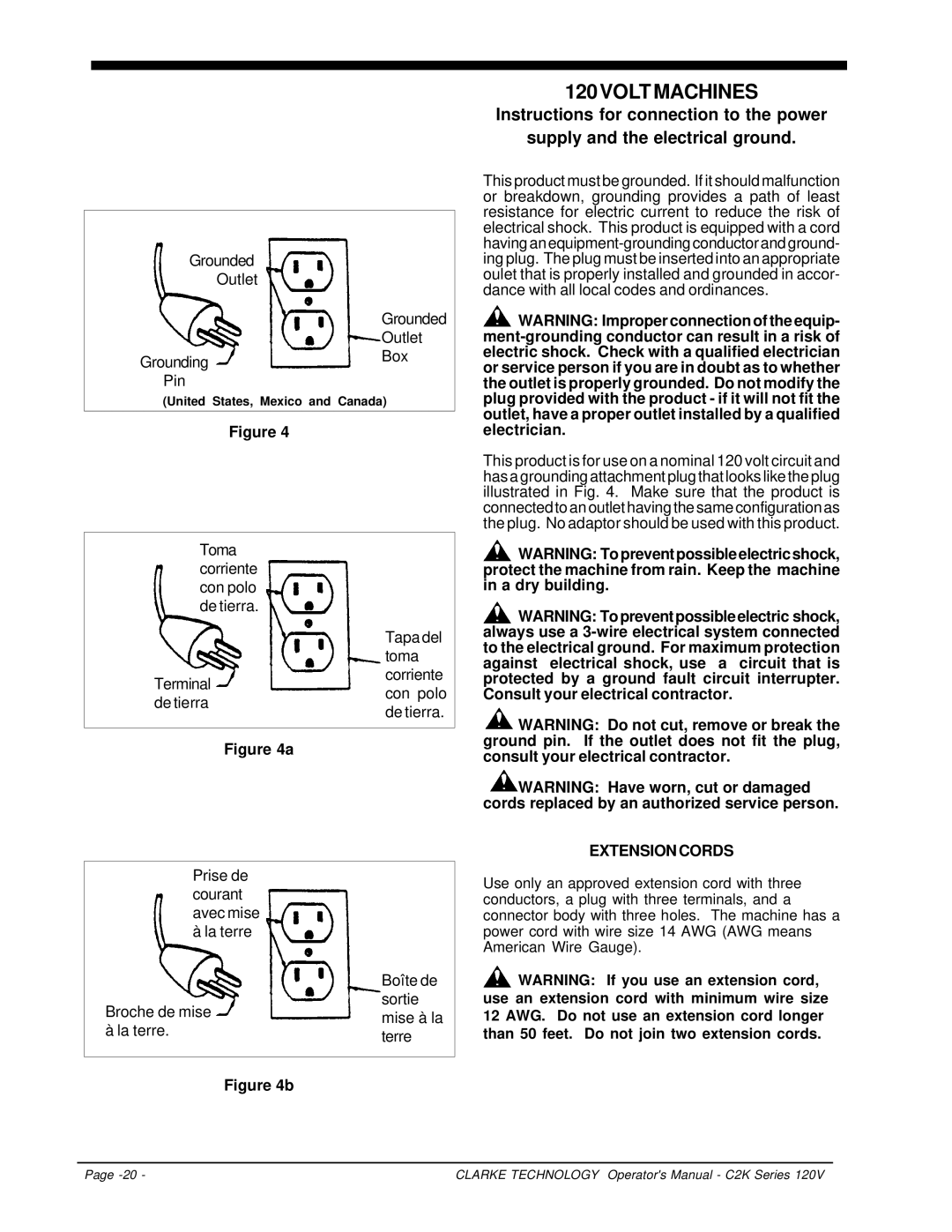 Clarke C2K Series manuel dutilisation 120VOLTMACHINES, Extensioncords 