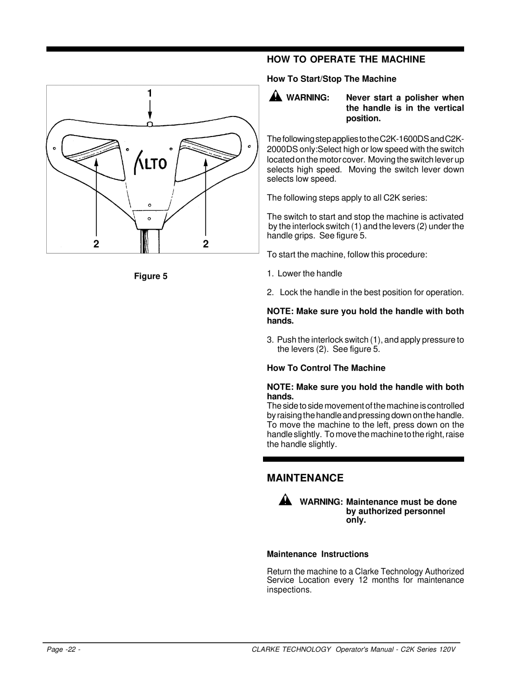 Clarke C2K Series manuel dutilisation HOW to Operate the Machine, How To Start/Stop The Machine, How To Control The Machine 