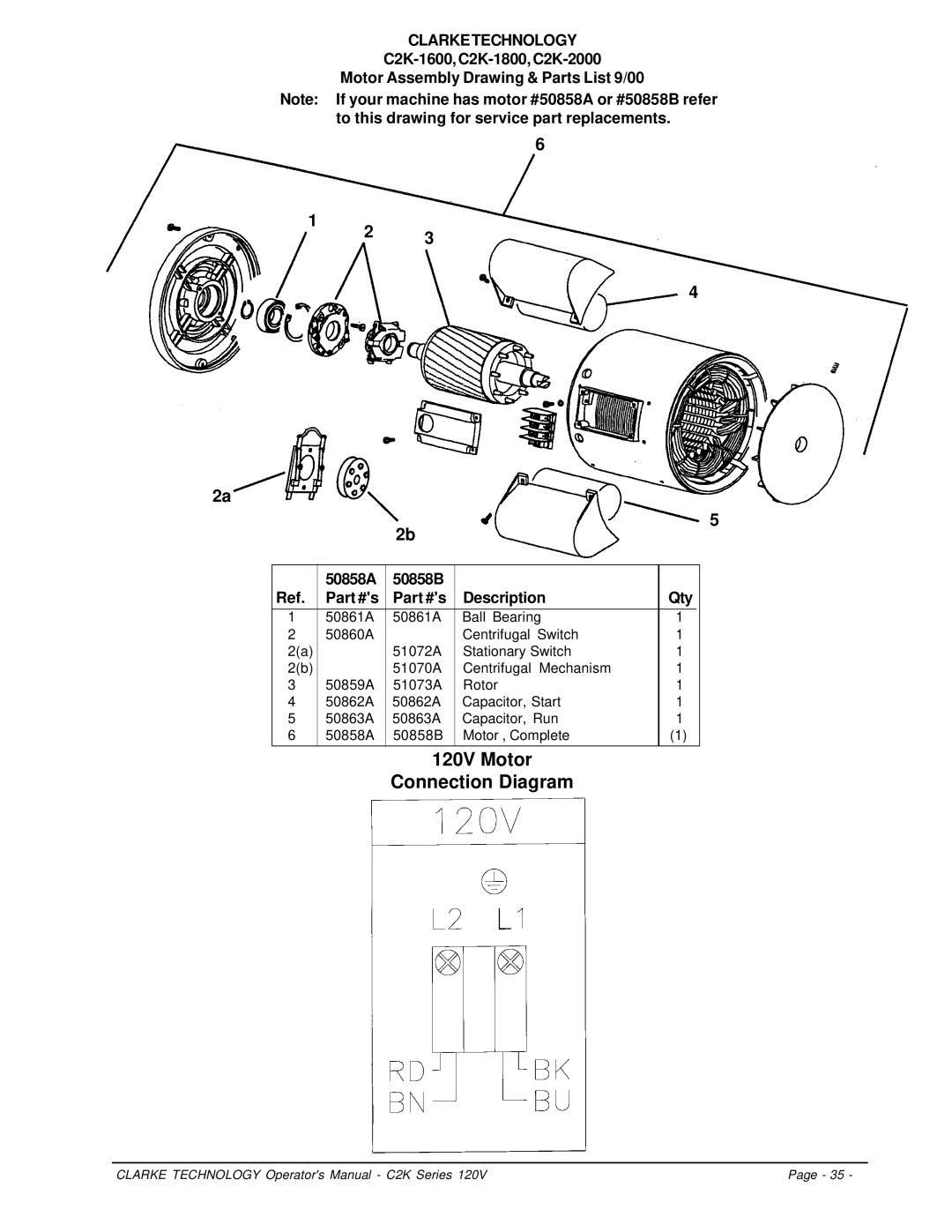 Clarke C2K Series manuel dutilisation 120V Motor Connection Diagram 