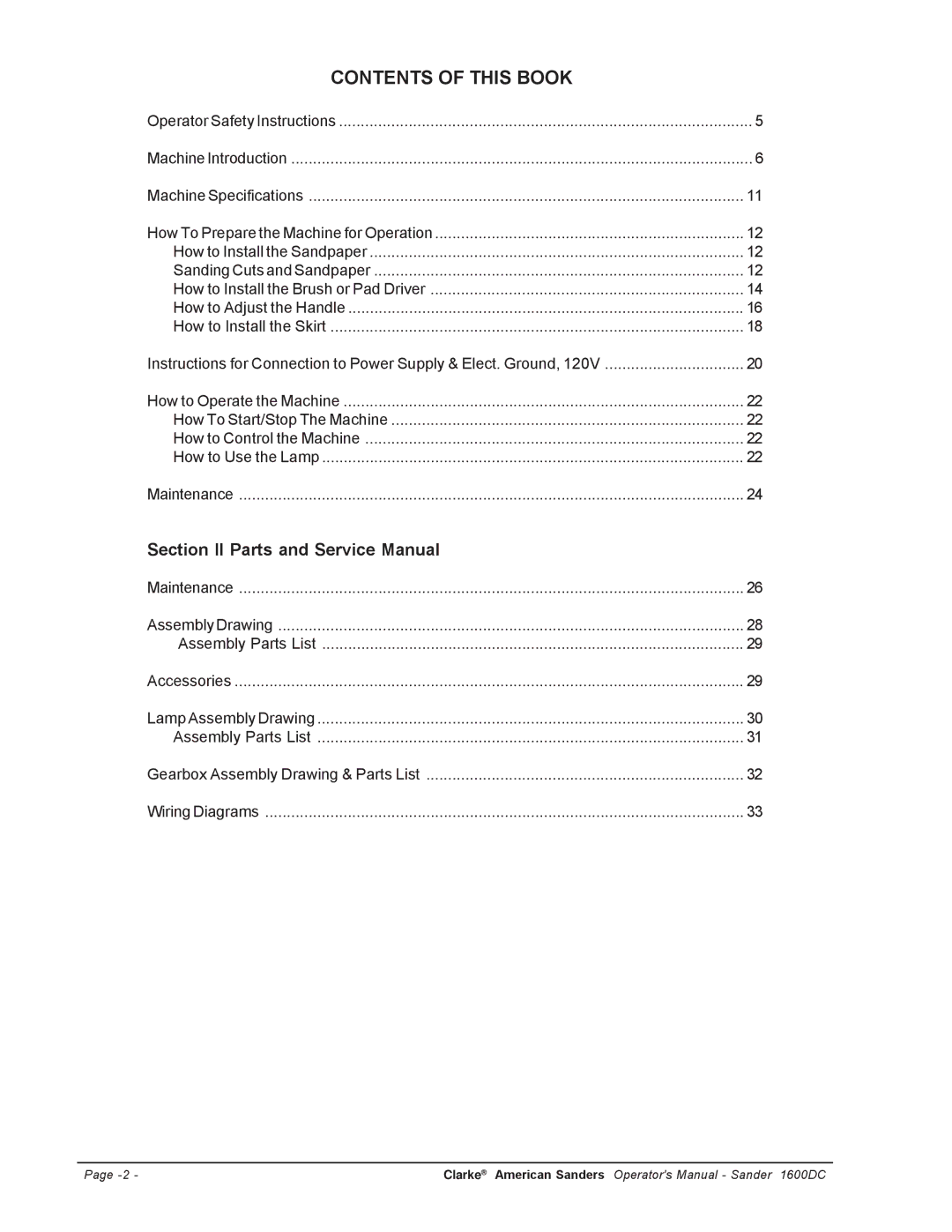 Clarke l 1600DC manuel dutilisation Contents of this Book 