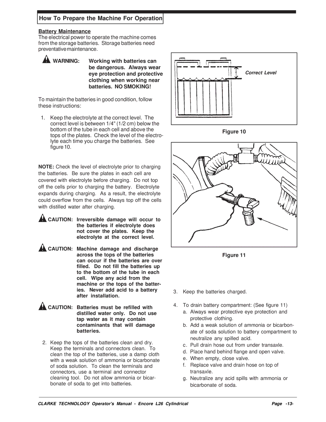 Clarke L26 manual Battery Maintenance 