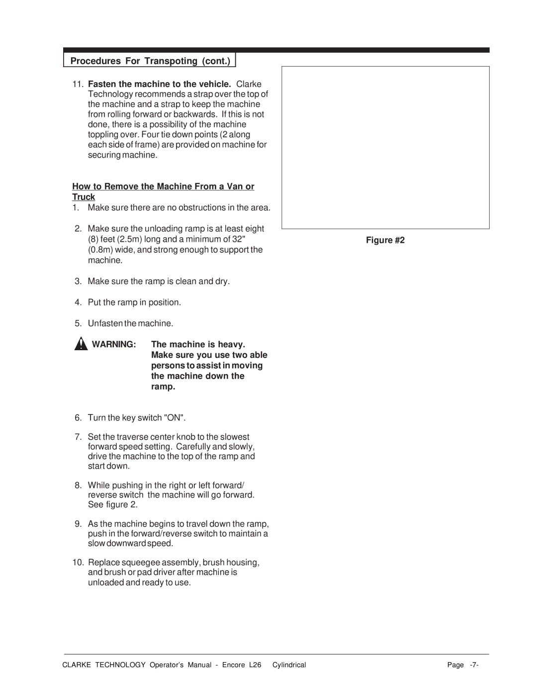 Clarke L26 manual Procedures For Transpoting 