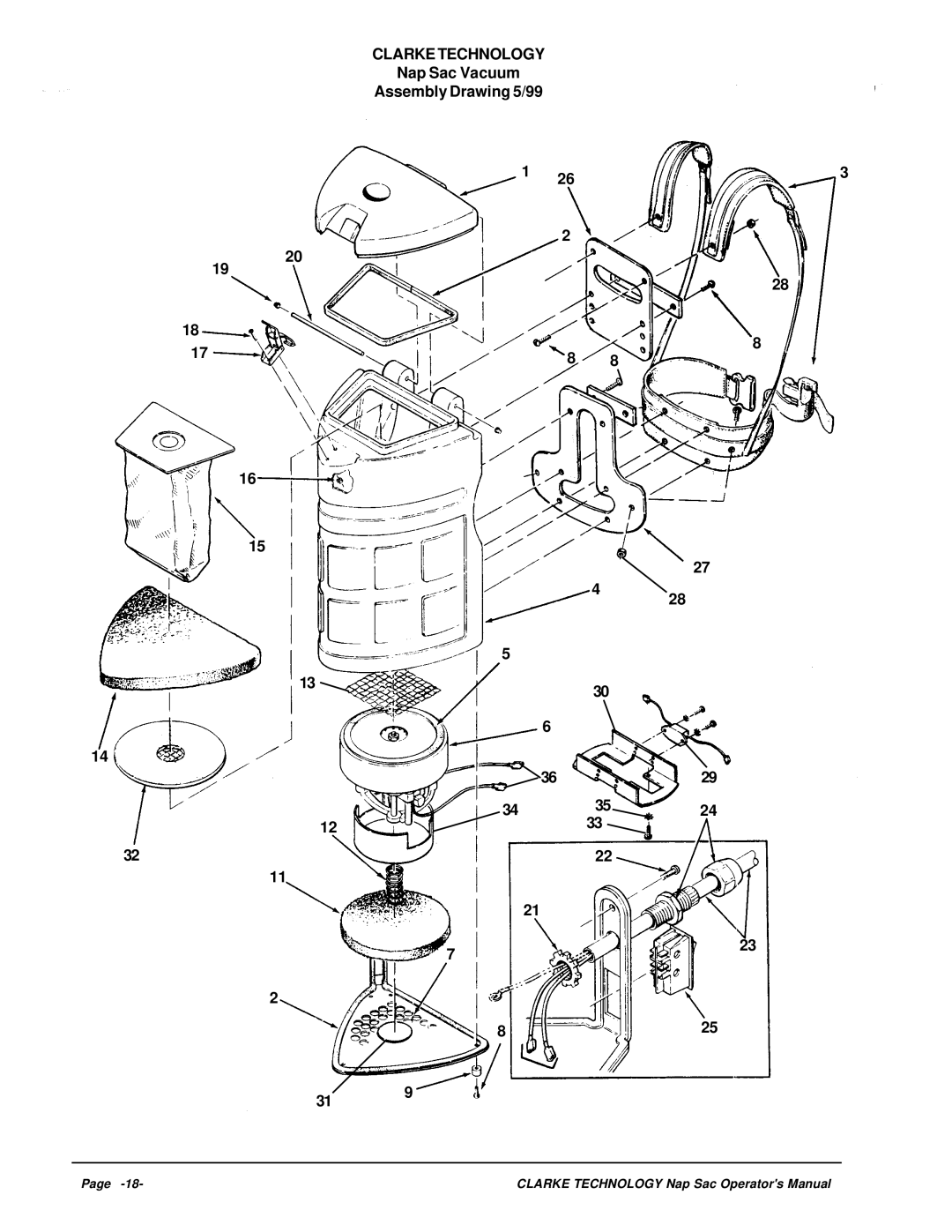 Clarke NapSac manuel dutilisation Nap Sac Vacuum Assembly Drawing 5/99 3435 