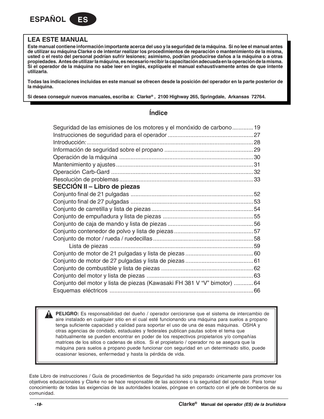 Clarke Propane Floor Burnisher manuel dutilisation Español ES 