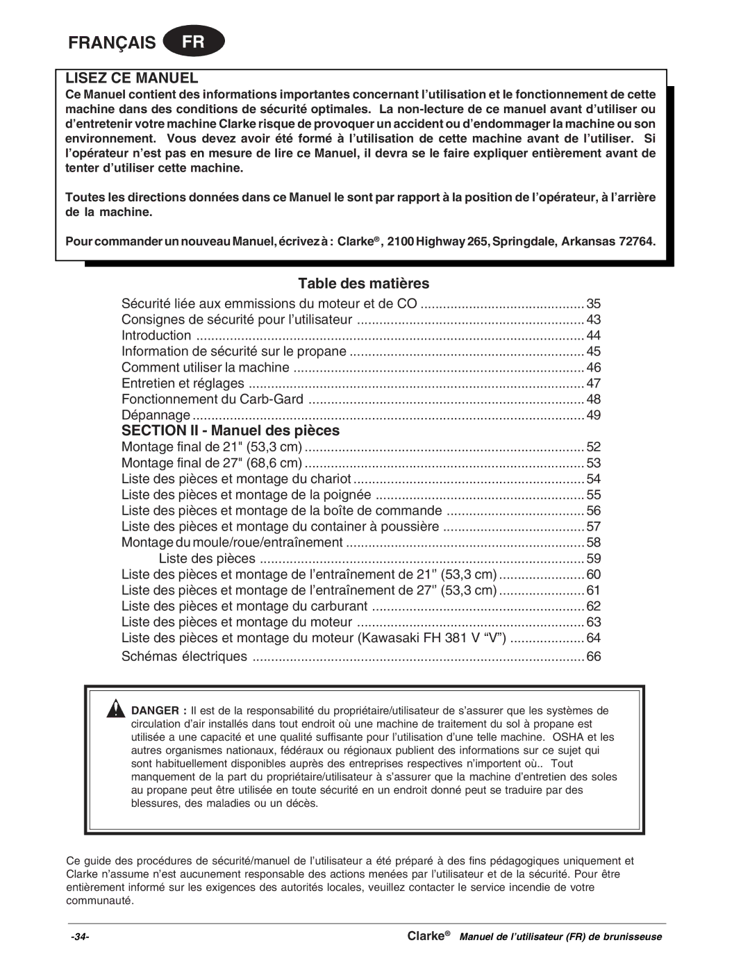 Clarke Propane Floor Burnisher manuel dutilisation Français FR 