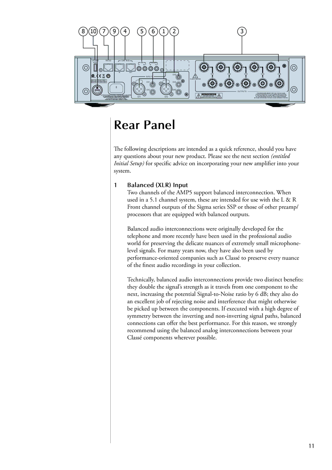 Classe Audio AMP5 owner manual Balanced XLR Input, CH2 CH5 Outputs 