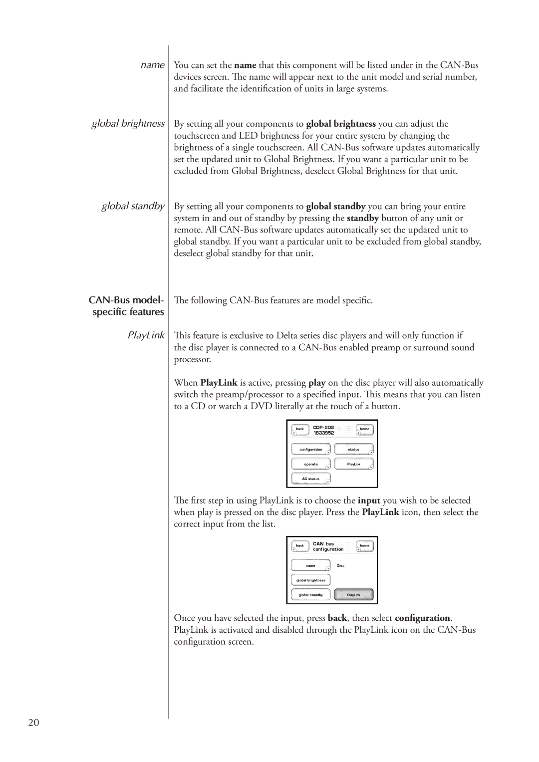 Classe Audio AMP5 owner manual Following CAN-Bus features are model specific, Configuration screen 