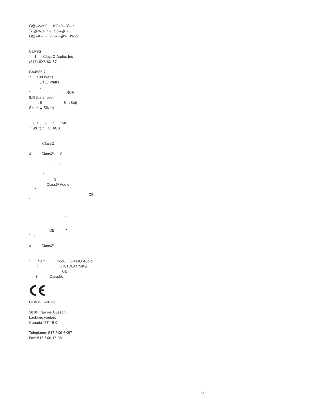 Classe Audio owner manual Πραπτα ΕΤΑ ΤΗΣ, Μπνα Πραλυτερη, CA-101 Βασικα ΣΤ, Σηµείωση για πρ, CE π 