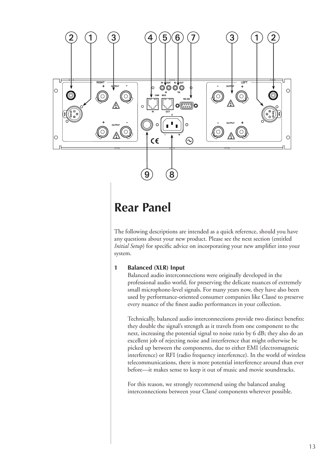 Classe Audio CA-2100 owner manual Rear Panel, Balanced XLR Input 