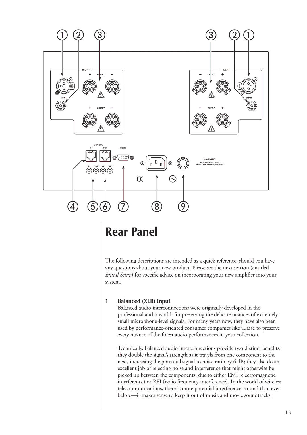 Classe Audio CA-2200 owner manual Rear Panel, Balanced XLR Input 