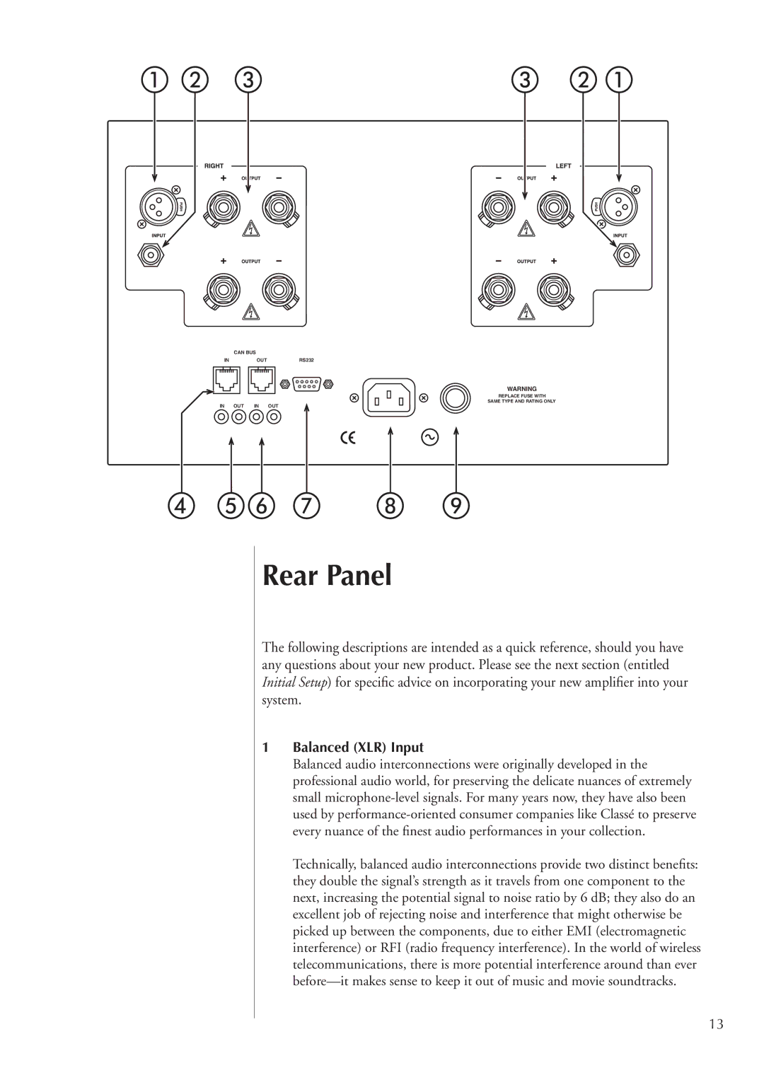 Classe Audio CA-2200 owner manual Rear Panel, Balanced XLR Input 