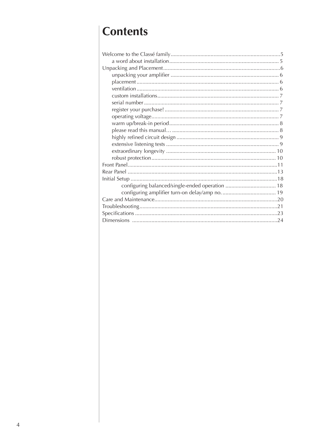 Classe Audio CA-2200 owner manual Contents 