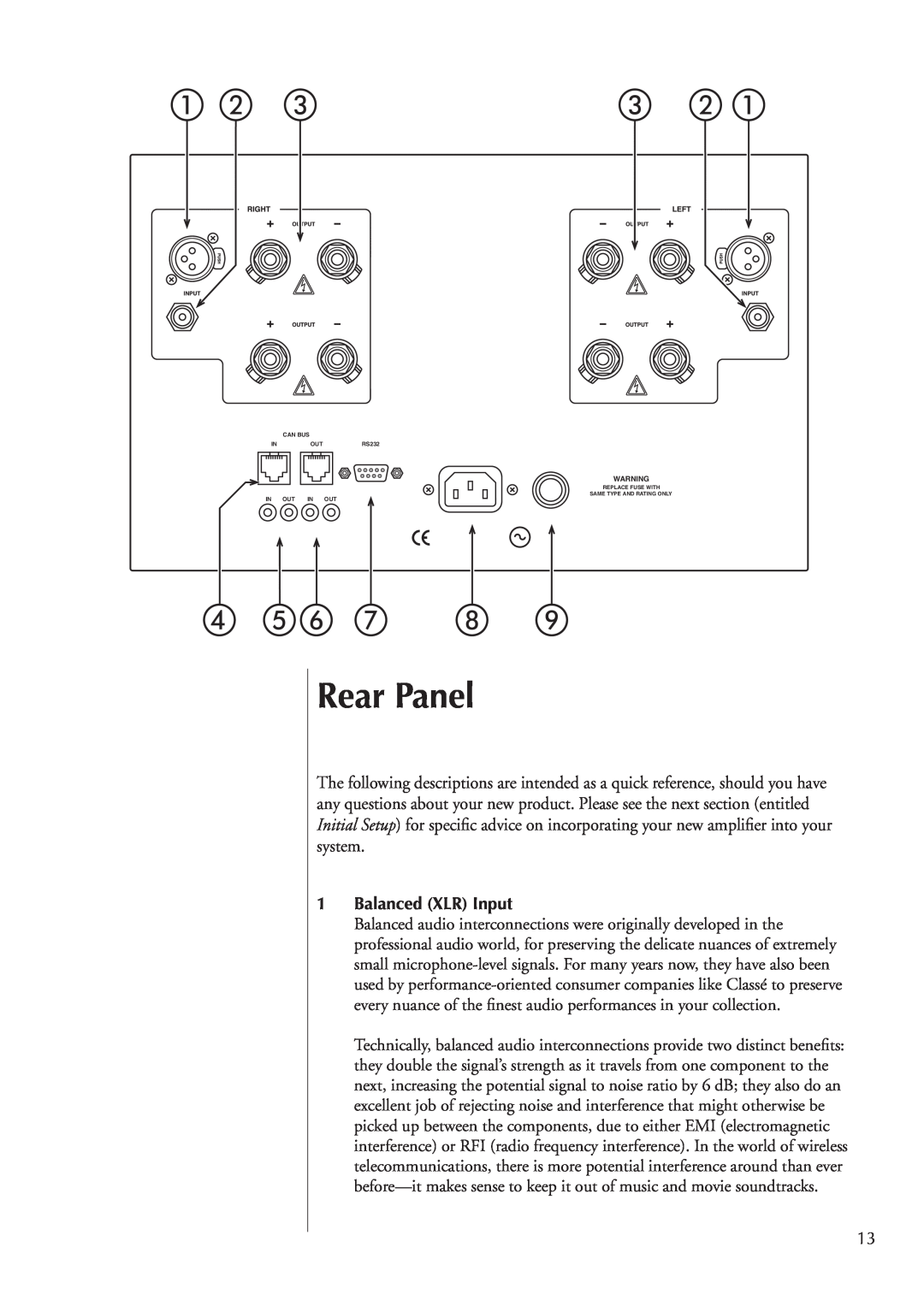 Classe Audio CA-2200 owner manual 1Balanced XLR Input, Rear Panel 