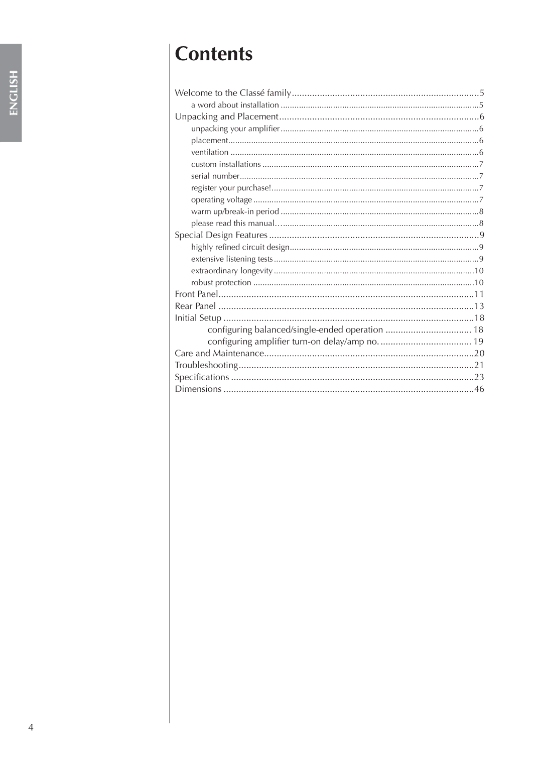 Classe Audio CA-3200 owner manual Contents 