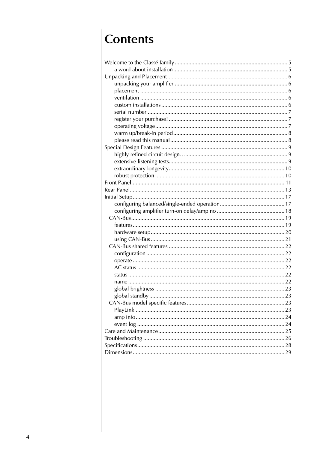 Classe Audio CA-5100 owner manual Contents 